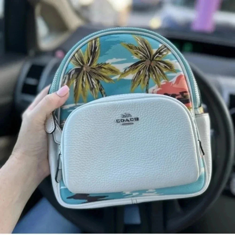 COACH CK378 Mini Court BackpackHawaiian Print Coated Canvas &Leather Blu… - Picture 1 of 3